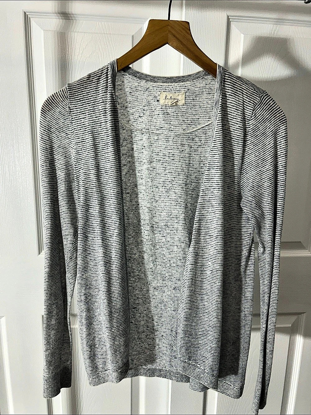 Lola & Grey Open Front Cardigan in White and Navy stripes Like New